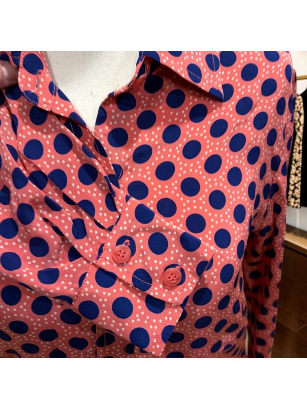 Tucker Silk Shirt Dress Peach Blue Polka Dot Button Front Womens Size P Small - Picture 11 of 12